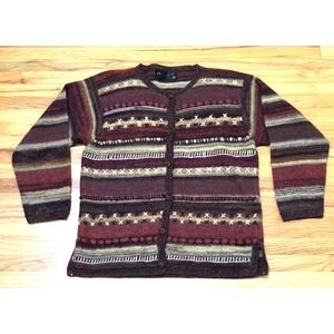 Vintage La Vicunita Cardigan Sweater Red Women's S Striped 80s Alpaca‎ Knit